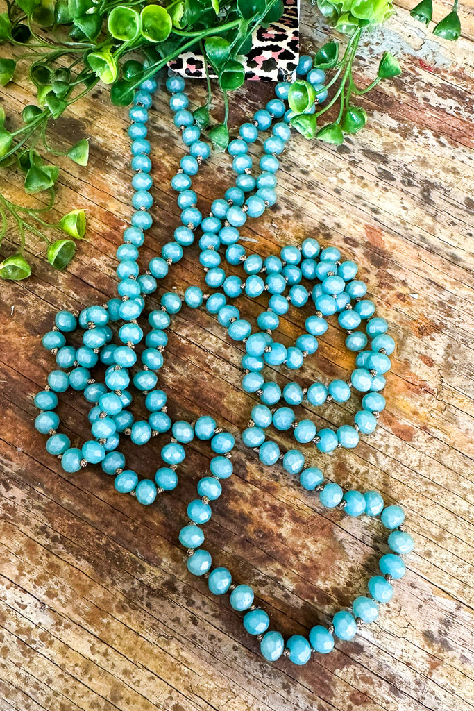 Long Beaded Necklace - Turquoise Blue