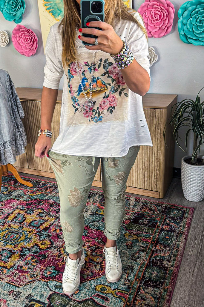 Made in Italy Scrunchy Stretch Floral Jogger Pants – Ultra Comfortable One Size & Plus