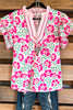 Brilliant Bouquets Top - Pink - 100% Cotton
