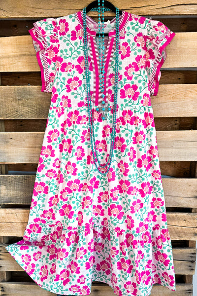 Floral Embrace Maxi Dress - Pink - 100% COTTON