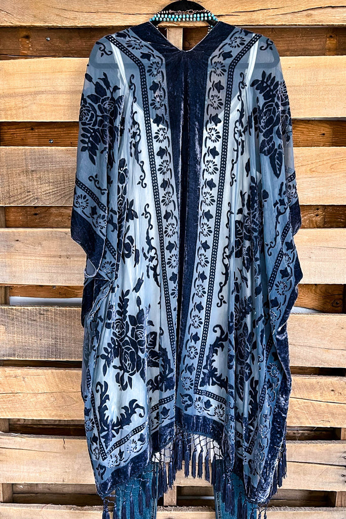 Stained Glass Kimono Burnout Velvet - Blue