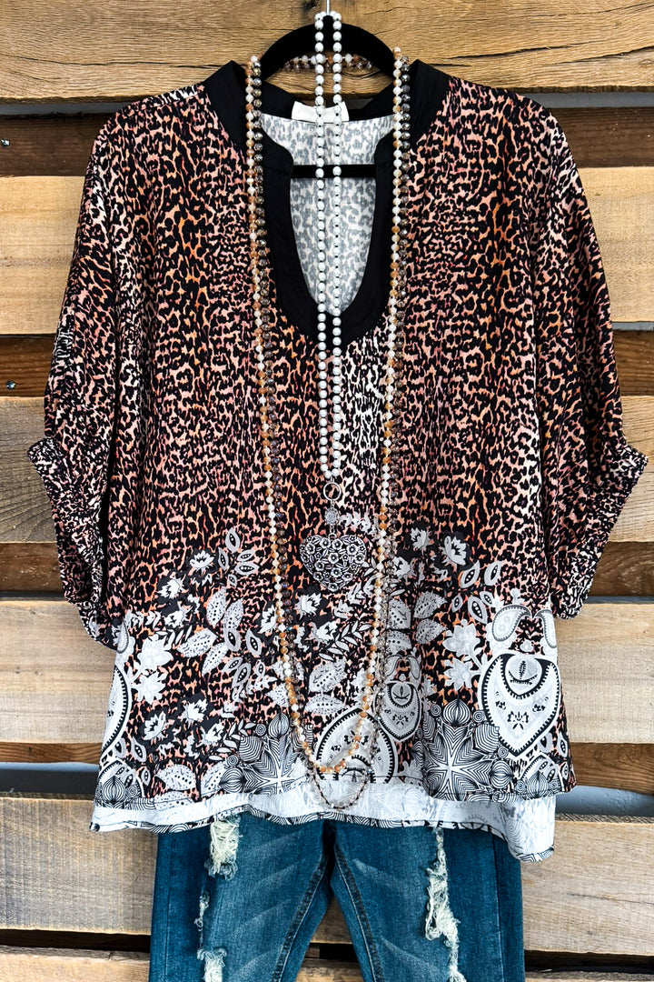 Depending On Us Oversized Top - Black/Leopard - SALE