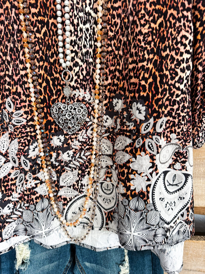 Depending On Us Oversized Top - Black/Leopard - SALE