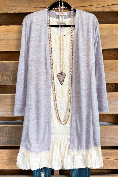 Stroll At Dawn Lace Back Cardigan - Grey - SALE