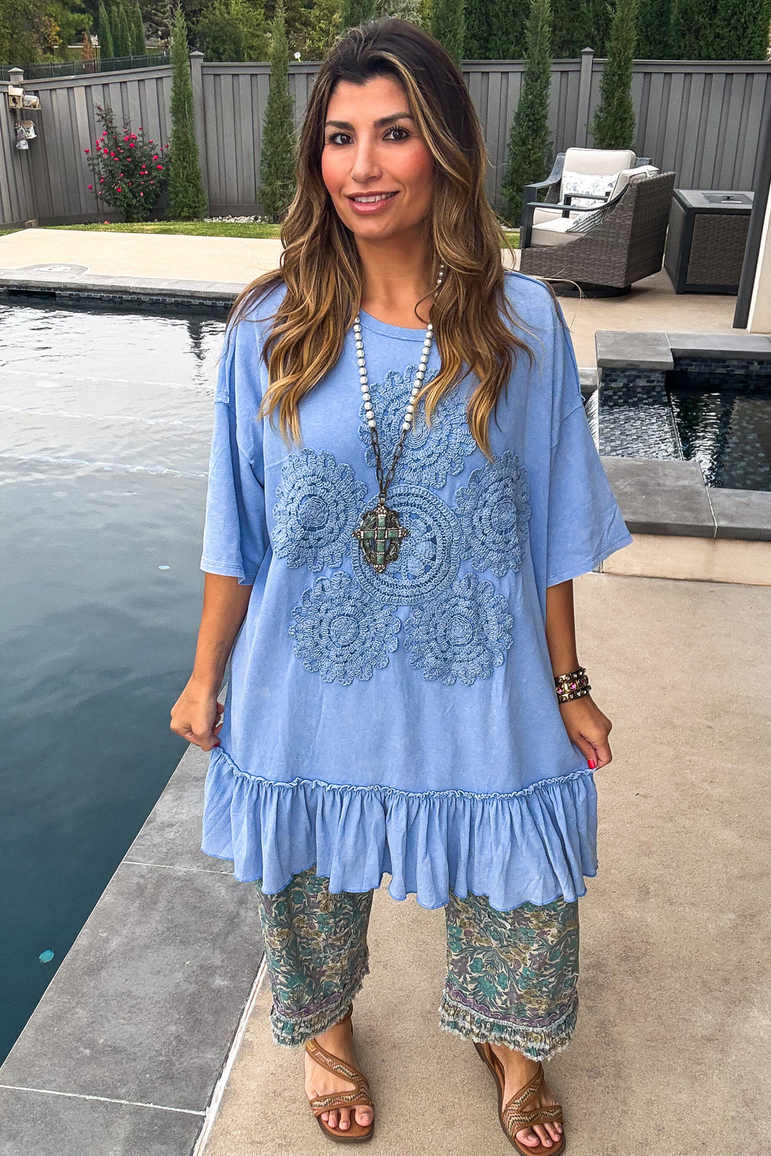 Saving Grace Oversized  Dress - Blue - Cotton/Spandex Blend