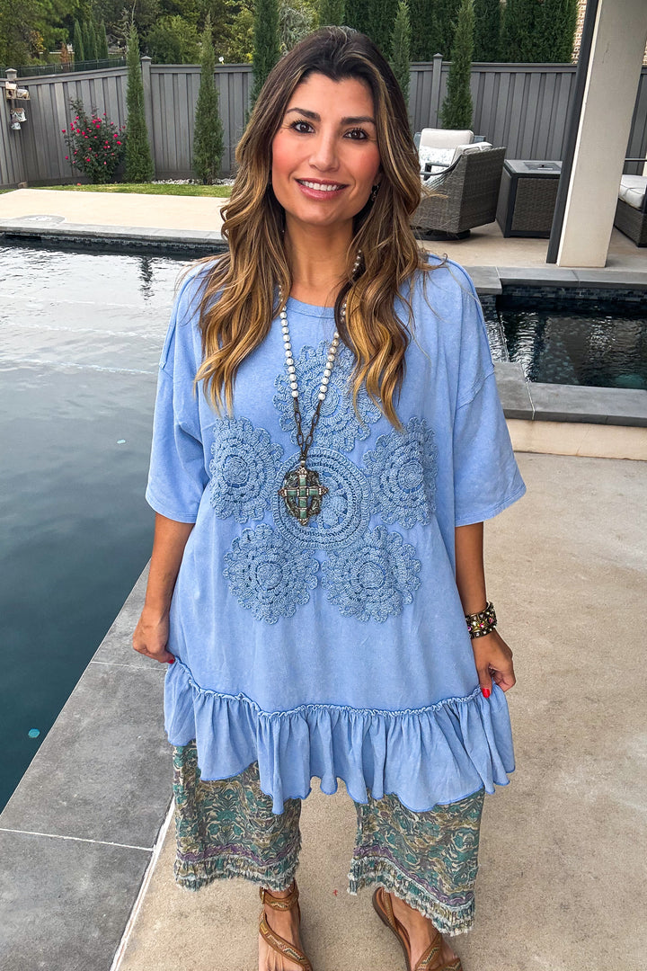 Saving Grace Oversized  Dress - Blue - Cotton/Spandex Blend