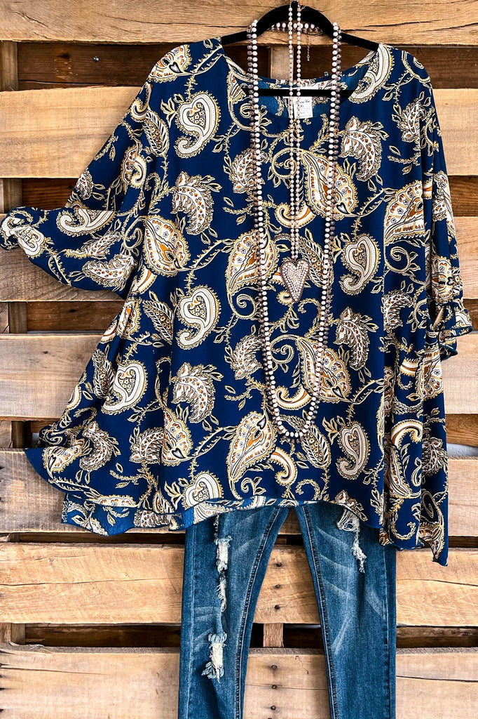 Positively Paisley Flow Top - Navy Blue