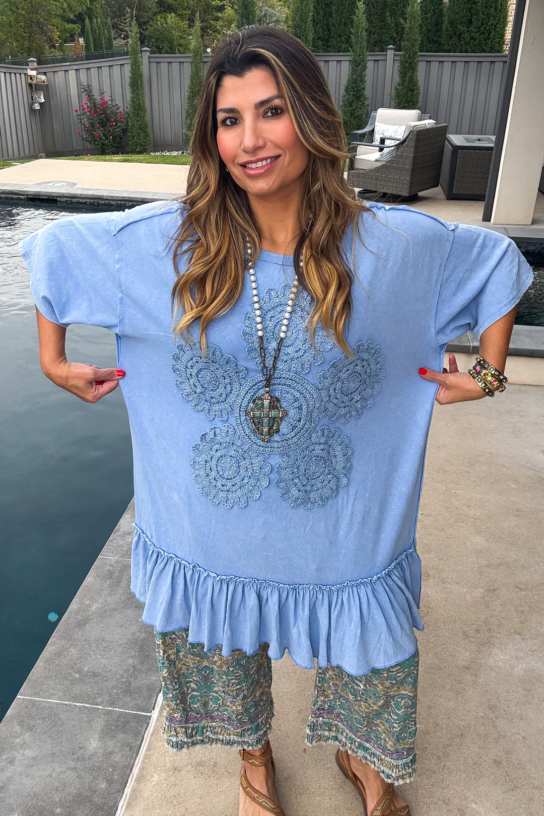 Saving Grace Oversized  Dress - Blue - Cotton/Spandex Blend