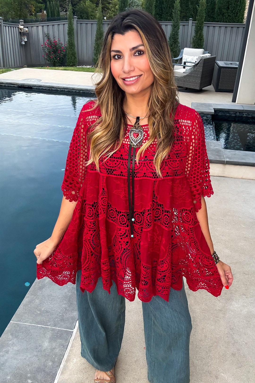 AHB EXCLUSIVE: Delightful Details Cotton Top - Red- 100% COTTON