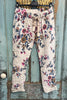 Made in Italy Scrunchy Stretch Floral Jogger Pants – Ultra Comfortable One Size (Size 6 to 12) - Beige Floral