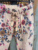 Made in Italy Scrunchy Stretch Floral Jogger Pants – Ultra Comfortable One Size (Size 6 to 12) - Beige Floral