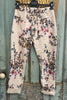 Made in Italy Scrunchy Stretch Floral Jogger Pants – Ultra Comfortable One Size (Size 6 to 12) - Beige Floral