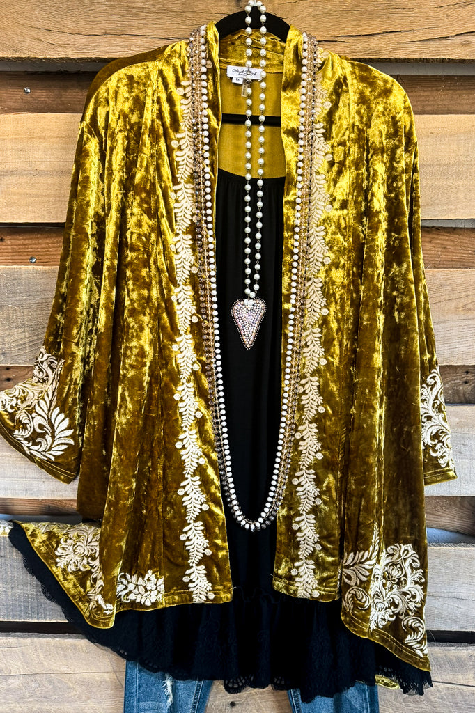 AHB EXCLUSIVE: Crushed Velvet Embroidered Cardigan - Gold