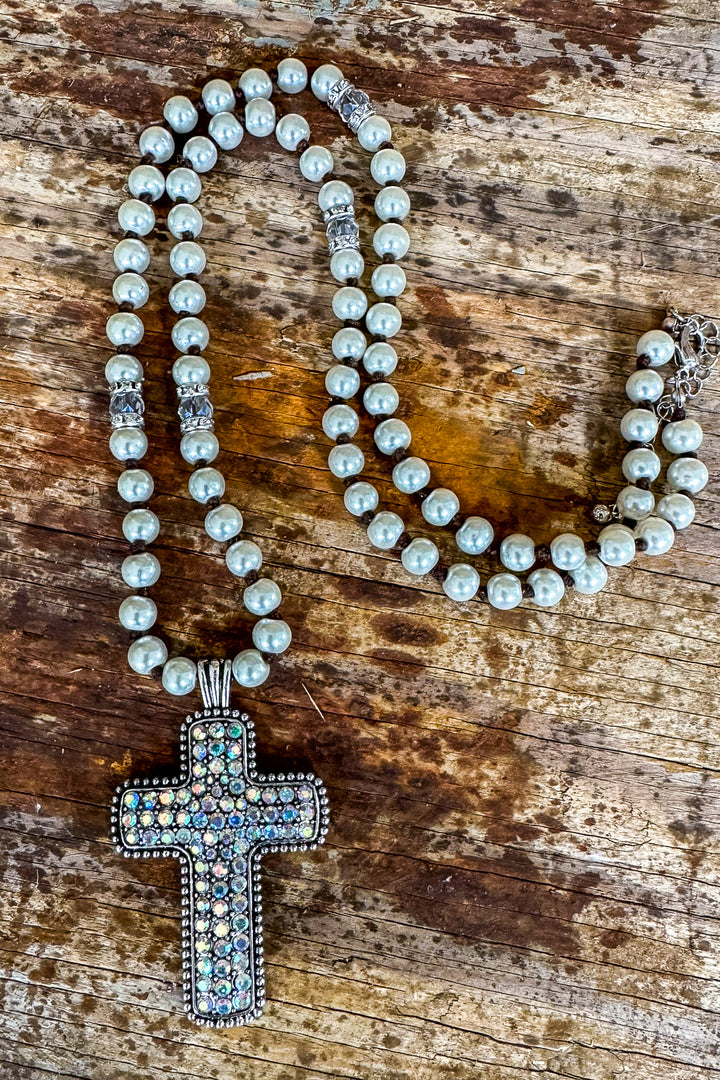 As You Cross My Mind Necklace - Pearls &amp; Rhinestones