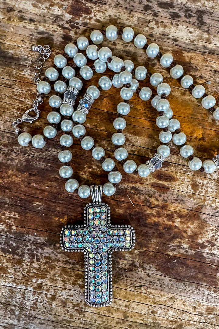 As You Cross My Mind Necklace - Pearls &amp; Rhinestones