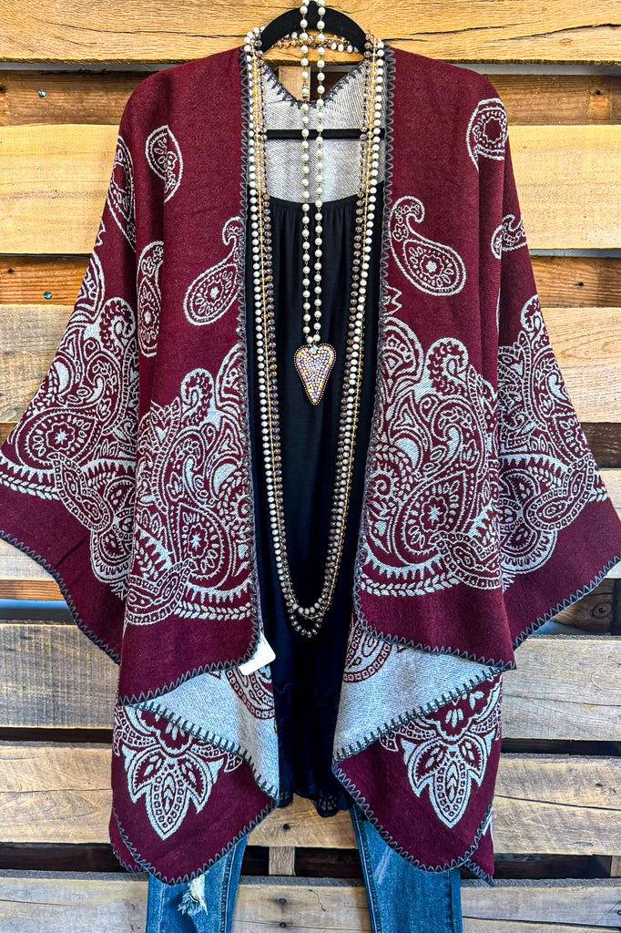 A Winters Wish Poncho - Burgundy