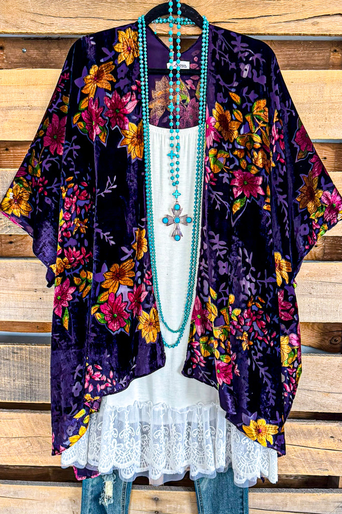 Made For More Burnout Velvet Kimono - Purple