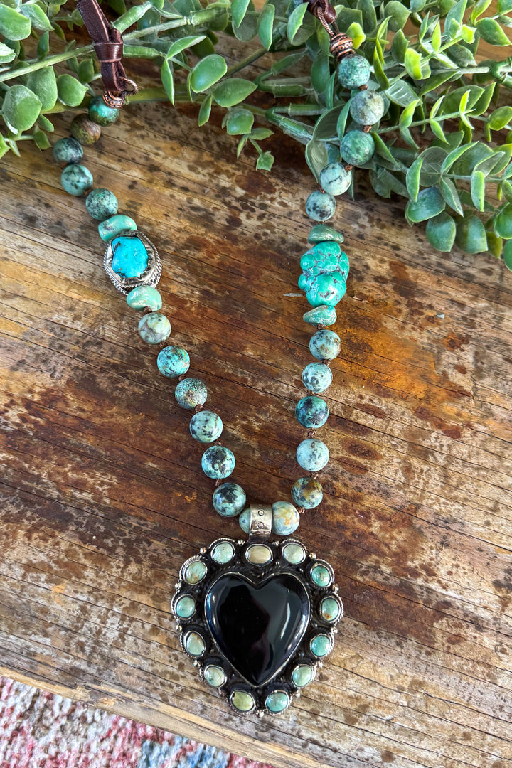 Handmade in Texas Black Onyx and Turquoise Necklace