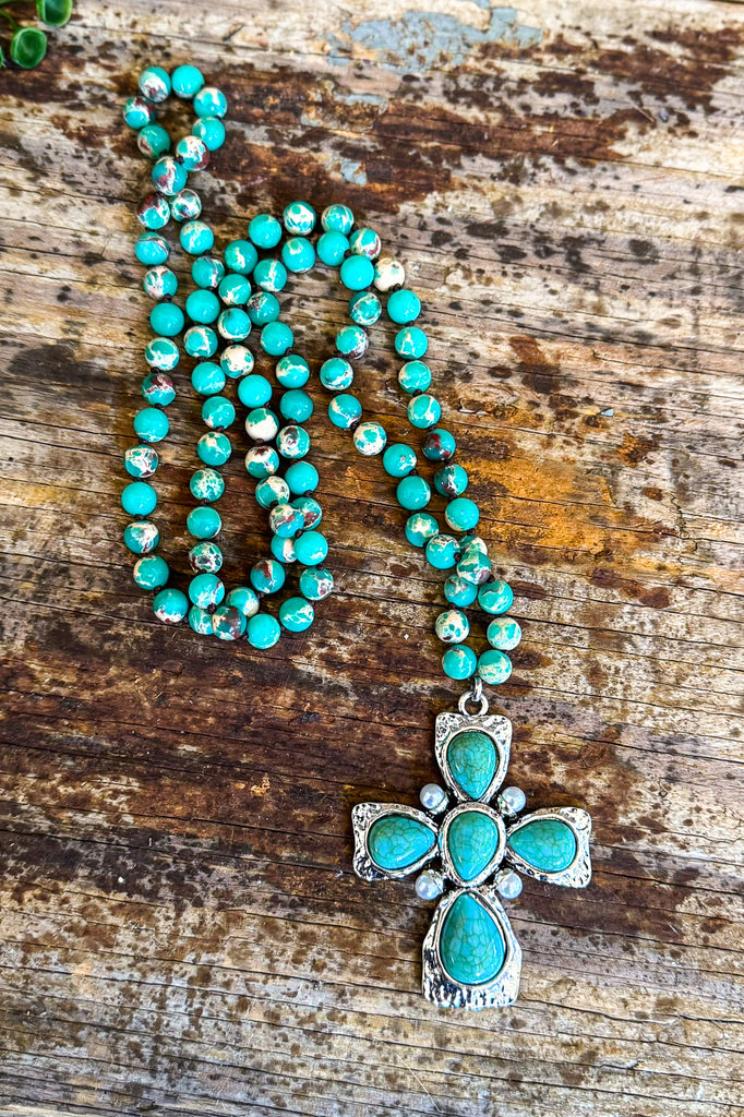 Where The Heart Is Cross Necklace - Aqua