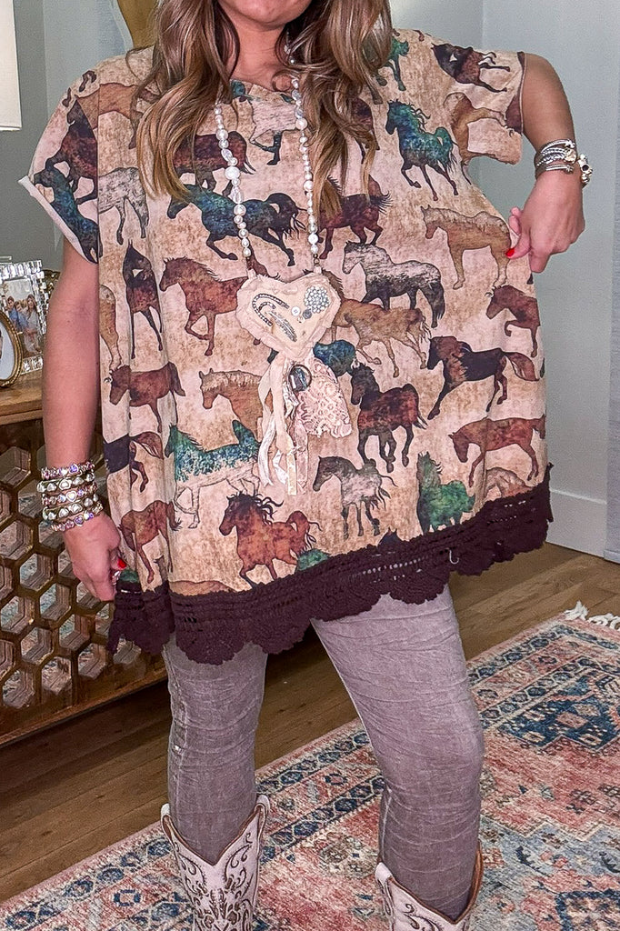 Wild Spirit Horse Print Cotton Linen Top – Made in USA