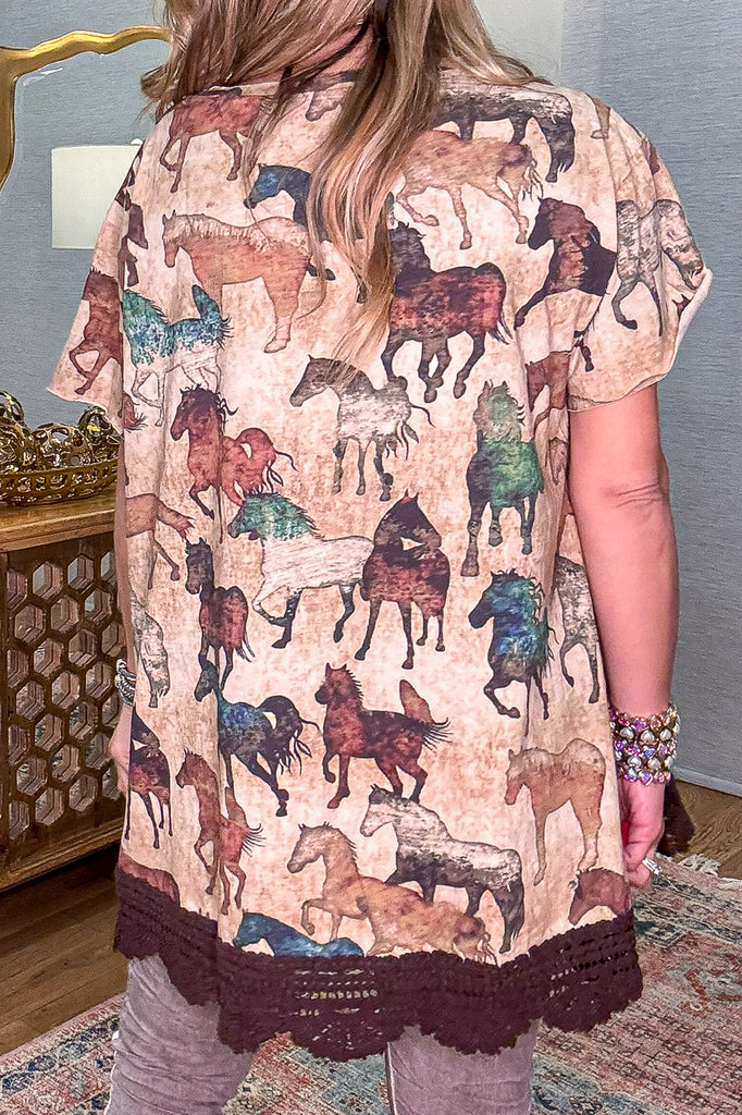 Wild Spirit Horse Print Cotton Linen Top – Made in USA