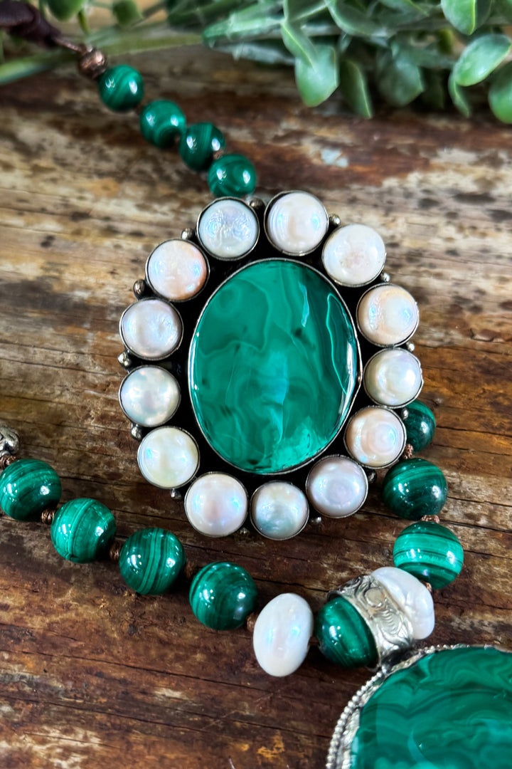 Malachite and Freshwater Pearls Ring
