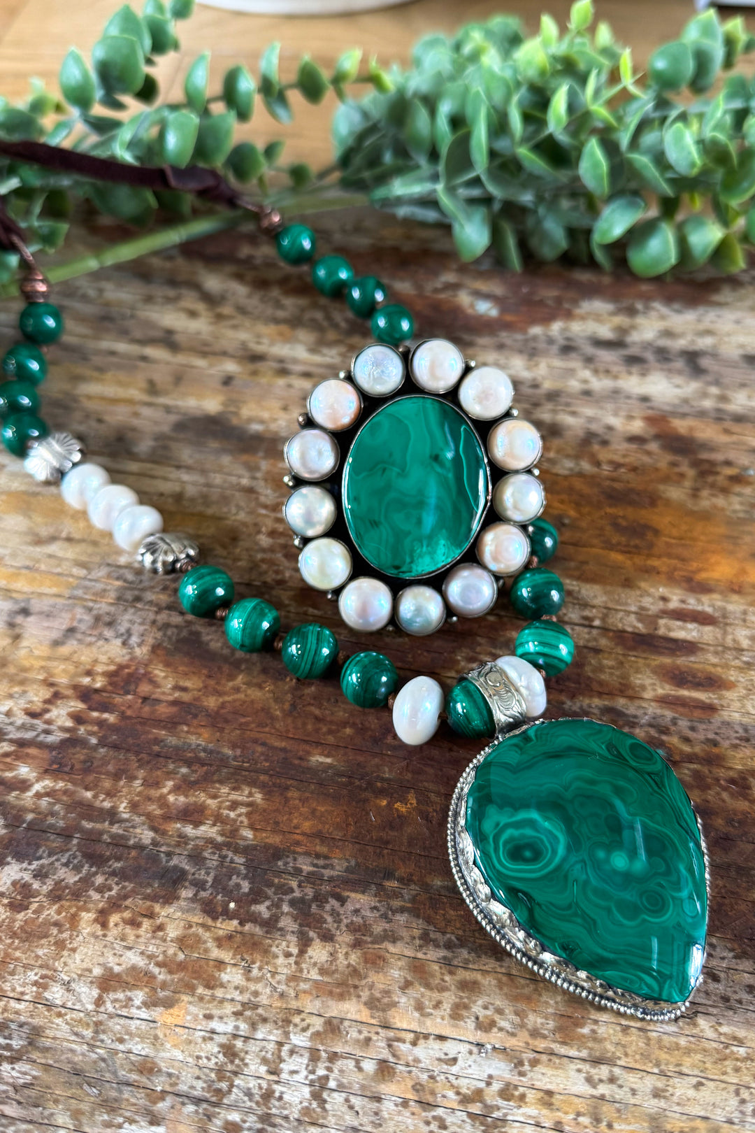 Malachite and Freshwater Pearls Ring