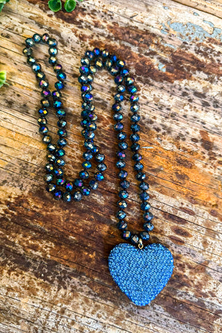 Long Beaded Necklace - Iridescent Blue