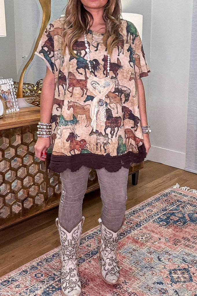 Wild Spirit Horse Print Cotton Linen Top – Made in USA