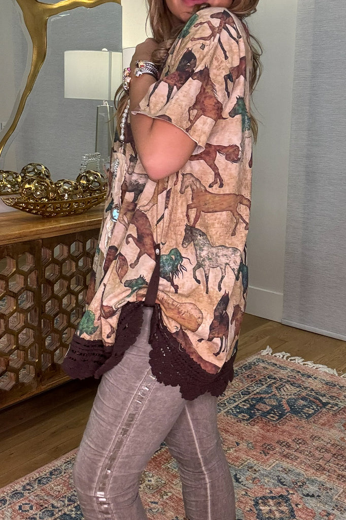 Wild Spirit Horse Print Cotton Linen Top – Made in USA