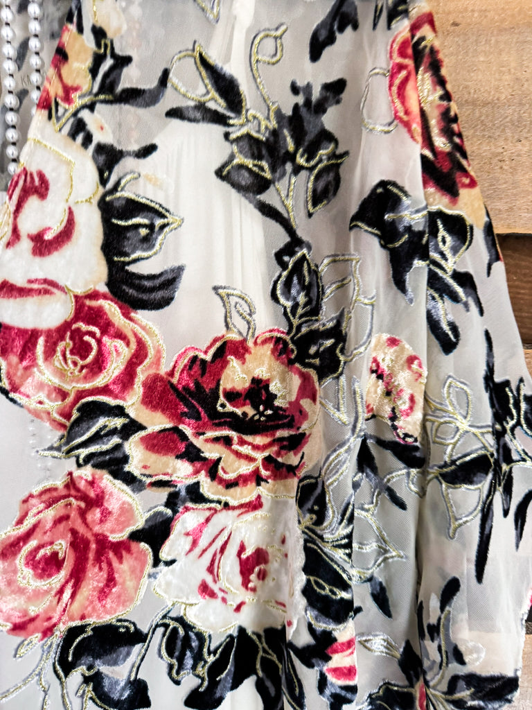 Following The Rules Burnout Velvet Kimono - Cream