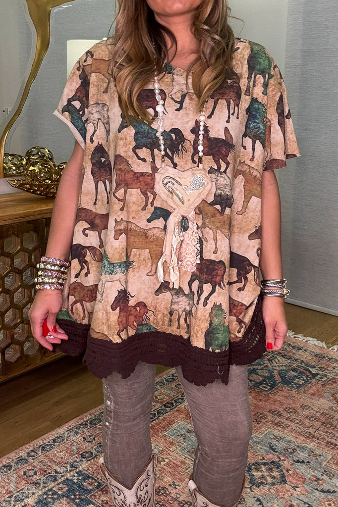 Wild Spirit Horse Print Cotton Linen Top – Made in USA