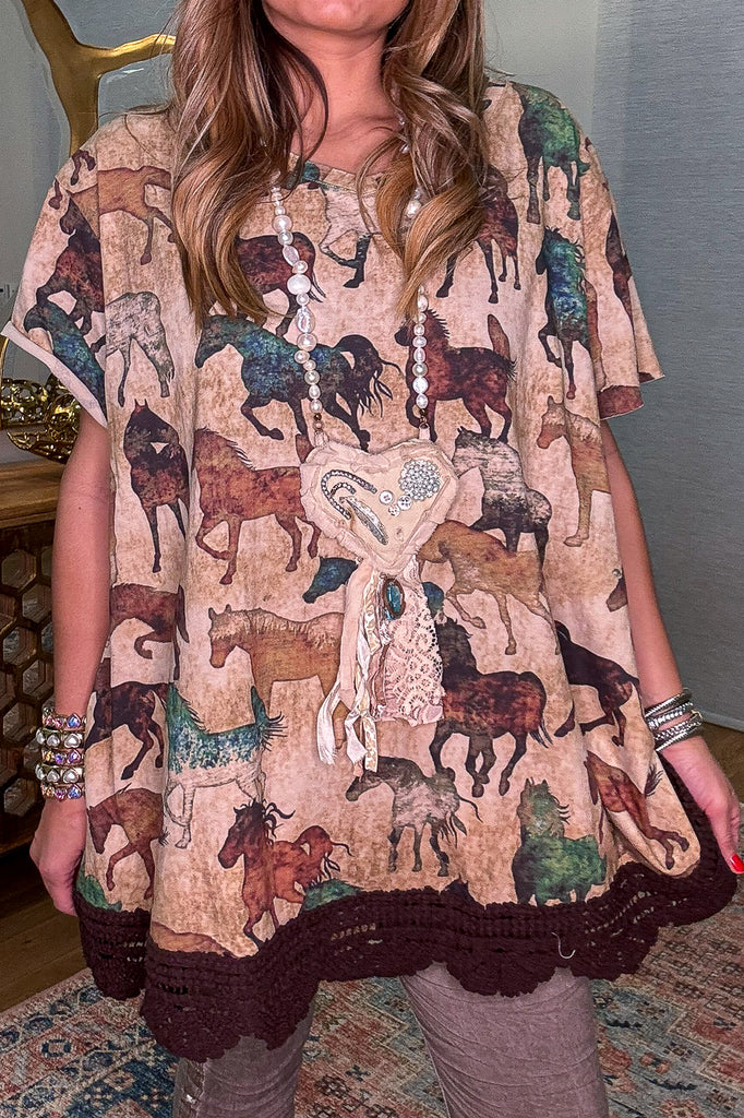 Wild Spirit Horse Print Cotton Linen Top – Made in USA