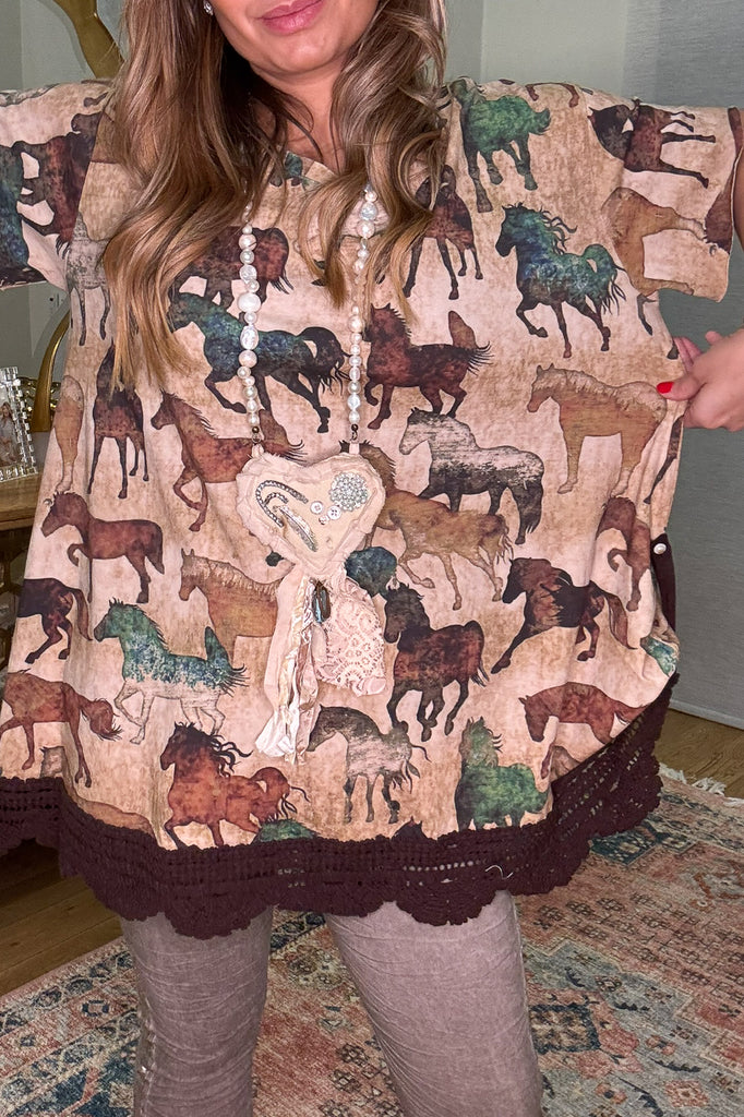 Wild Spirit Horse Print Cotton Linen Top – Made in USA