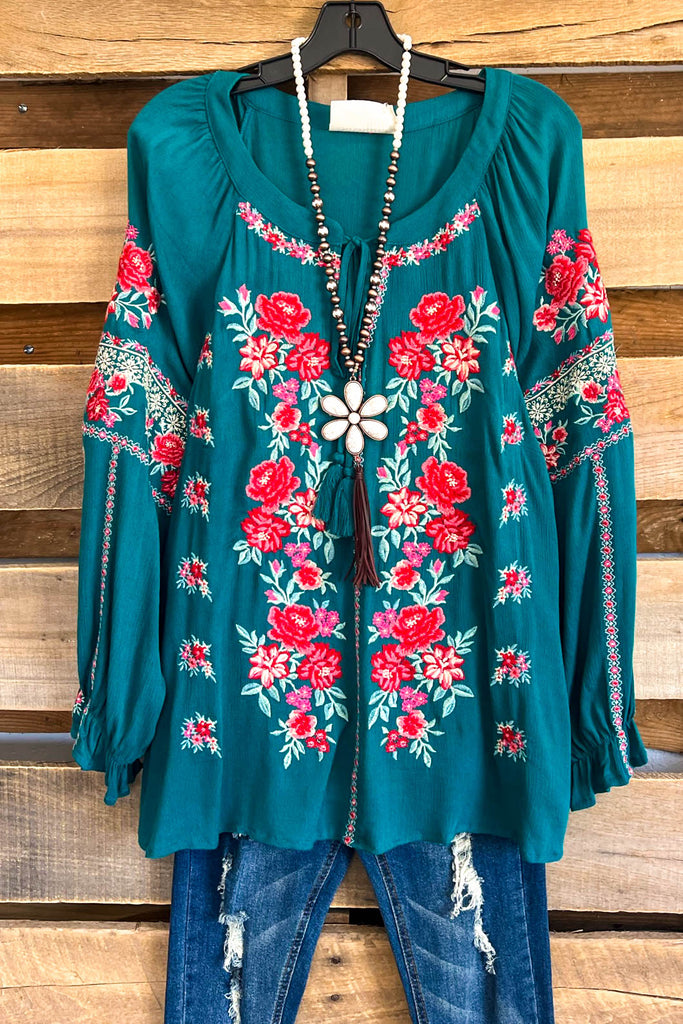Here Without You Blouse - Teal - SALE