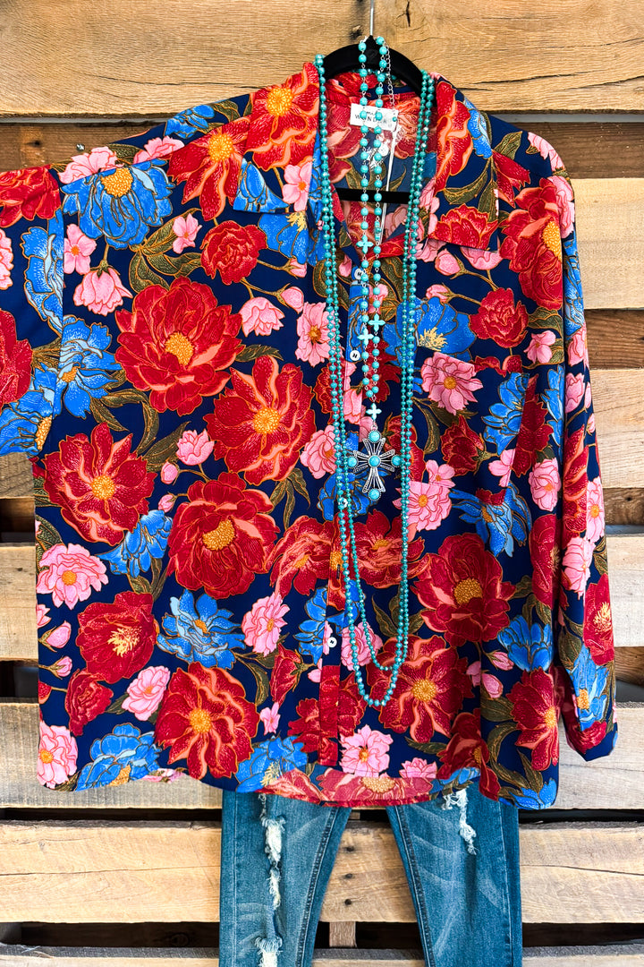 Every Other Flower Oversized Tunic - Navy - SALE