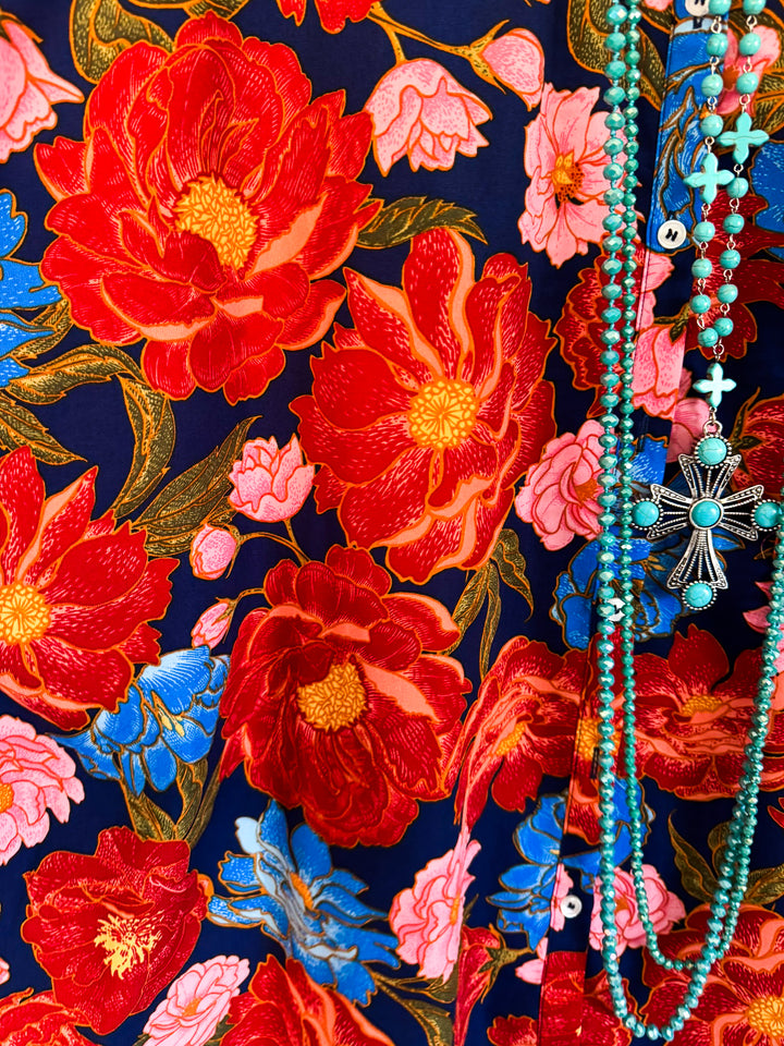 Every Other Flower Oversized Tunic - Navy - SALE