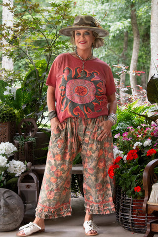 Boho Floral Lace Pants Elastic Waist - 100% Cotton