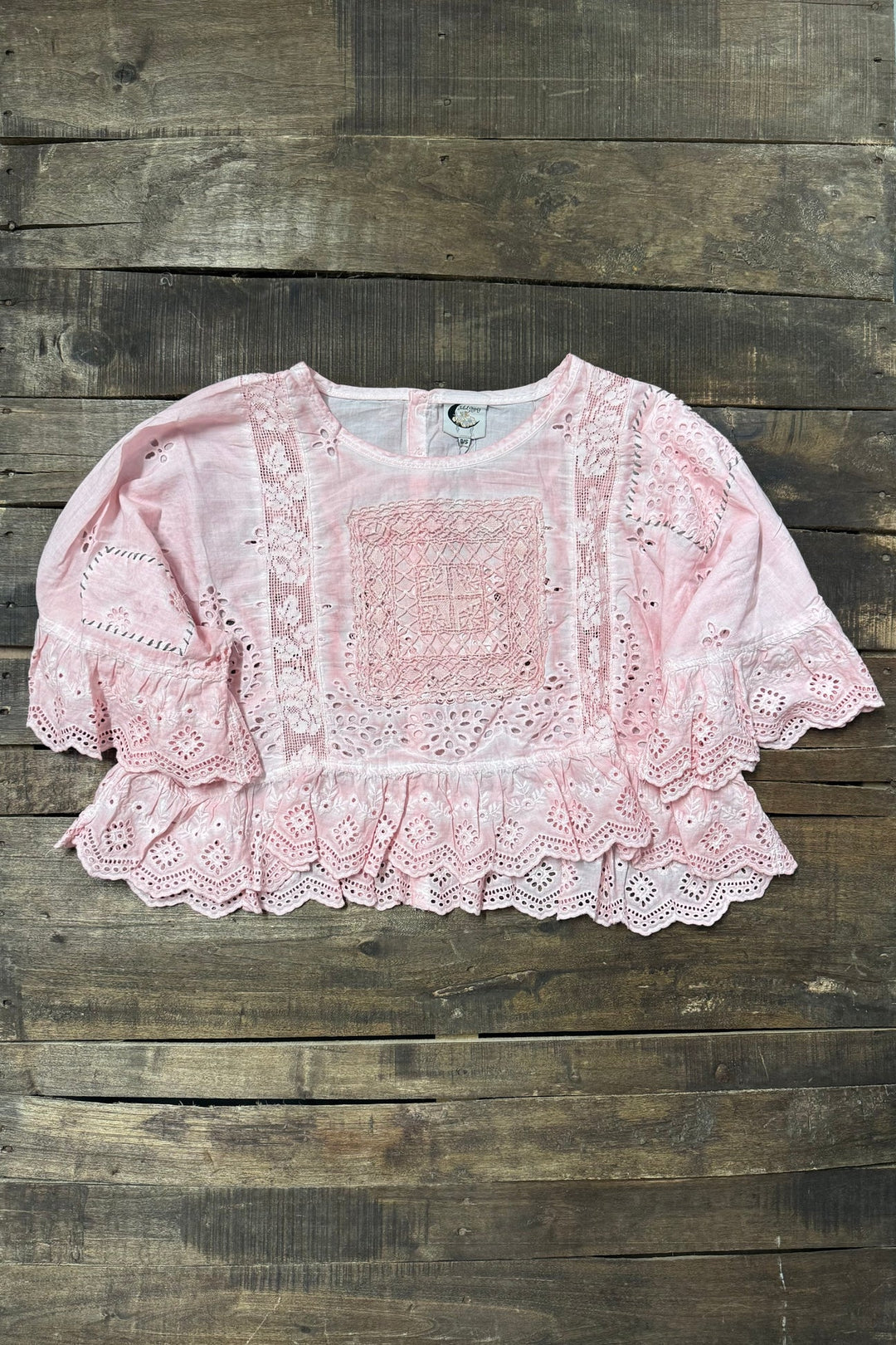 Softly Worn Eyelet Top -100% Cotton - Reversible - Pink