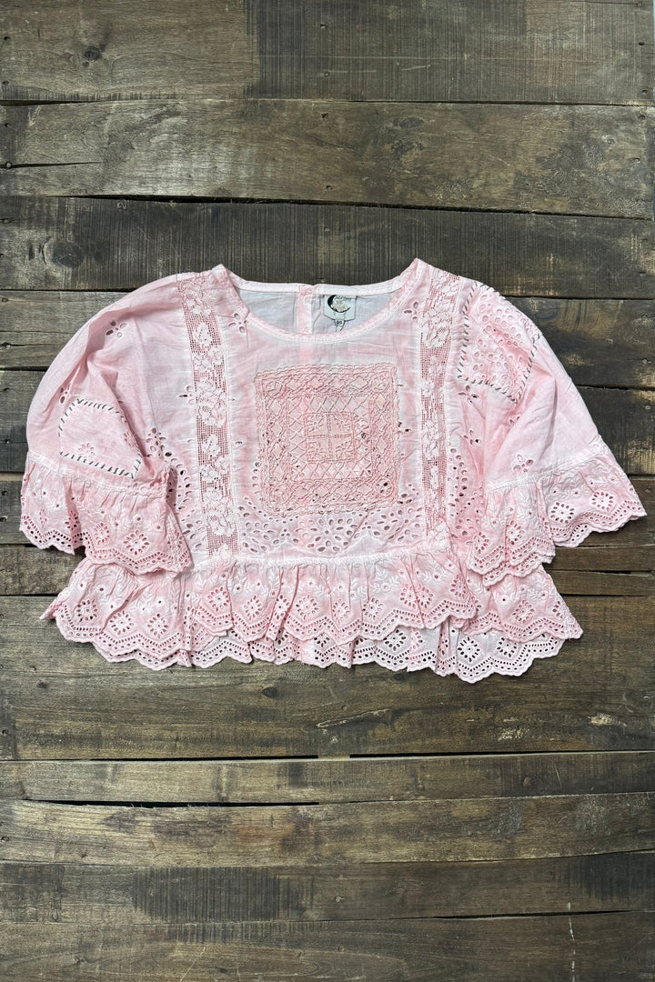 Softly Worn Eyelet Top -100% Cotton - Reversible - Pink