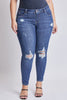 Distressed Look Mid-Rise Skinny Jeans - Dark Wash - MADE IN USA