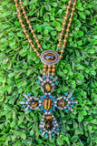 Mocha Pearl Necklace Stone Cross Pendant