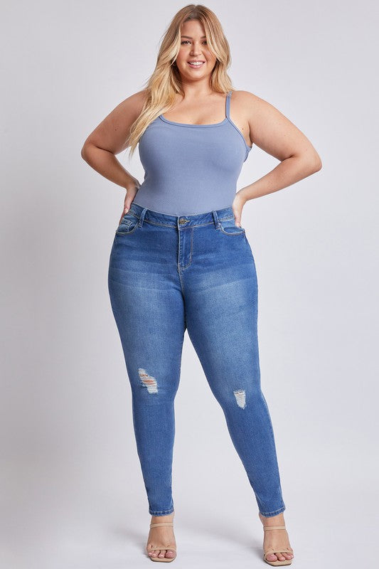Skinny Ripped High Rise Jeans - Medium Wash