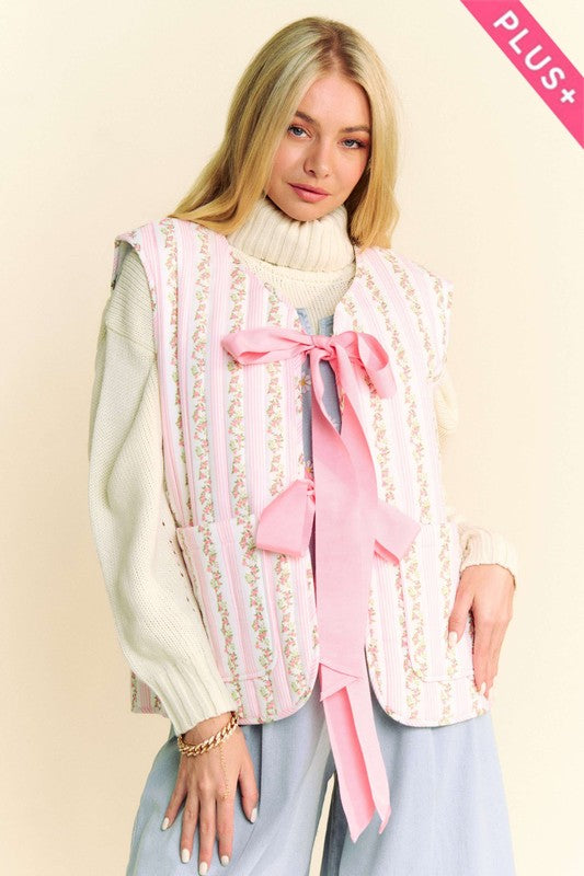 Love And Bow Ties Quilted Vest - Pink - 100% COTTON