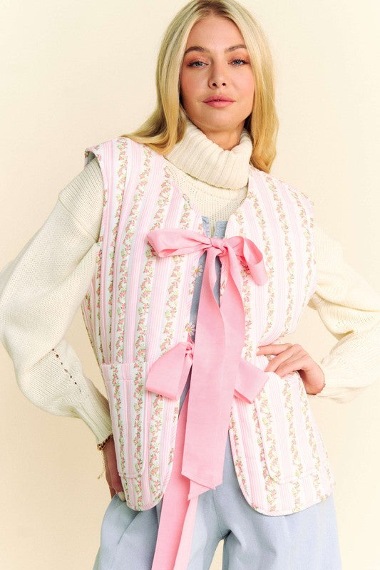 Love And Bow Ties Quilted Vest - Pink - 100% COTTON