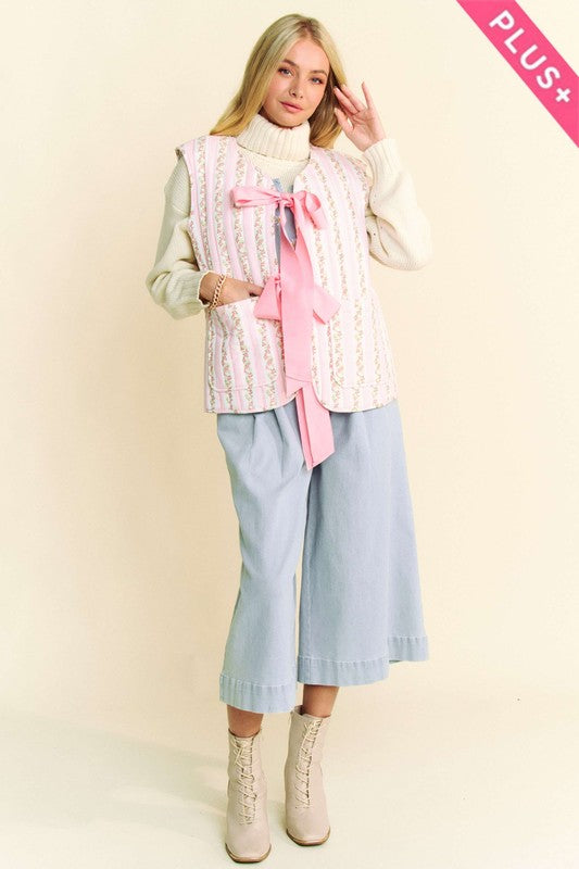 Love And Bow Ties Quilted Vest - Pink - 100% COTTON