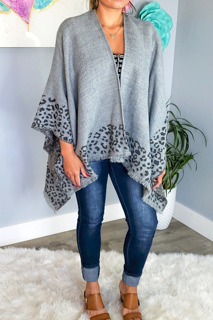 Leopard Feeling Poncho - Grey [product type] - Angel Heart Boutique