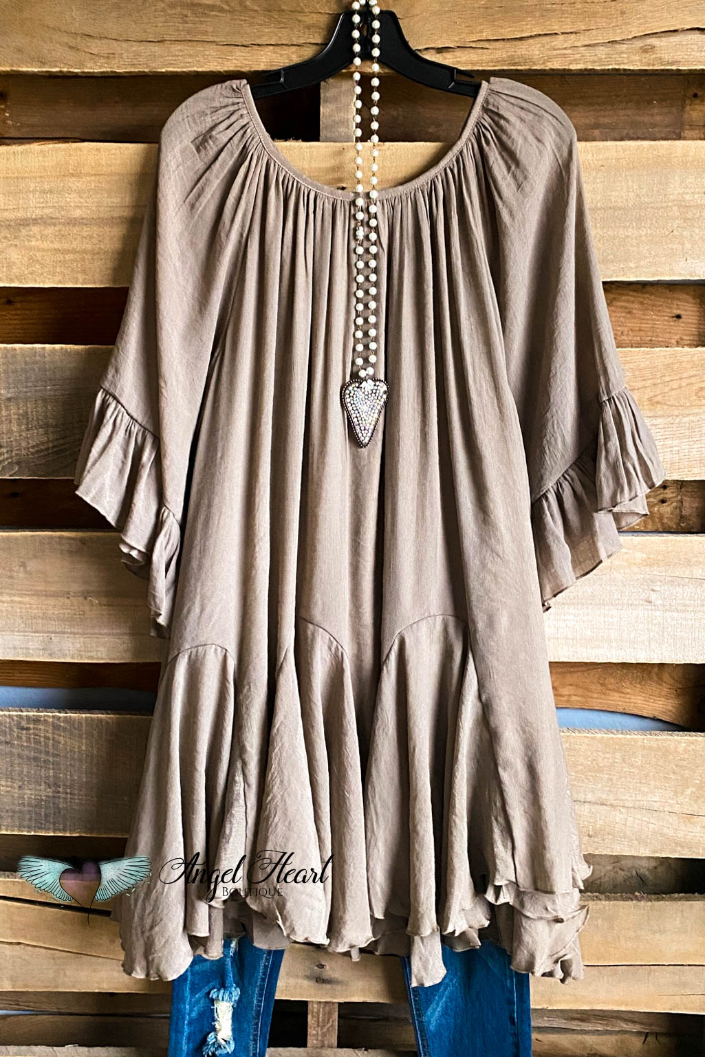 Nari Embroidered Long Modest Tunic - Mocha