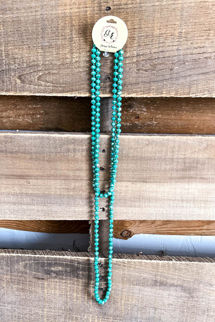 Long Beaded Necklace - Iridescent Turquoise