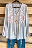 Take A Bow Embroidery Top  - Lt. Grey